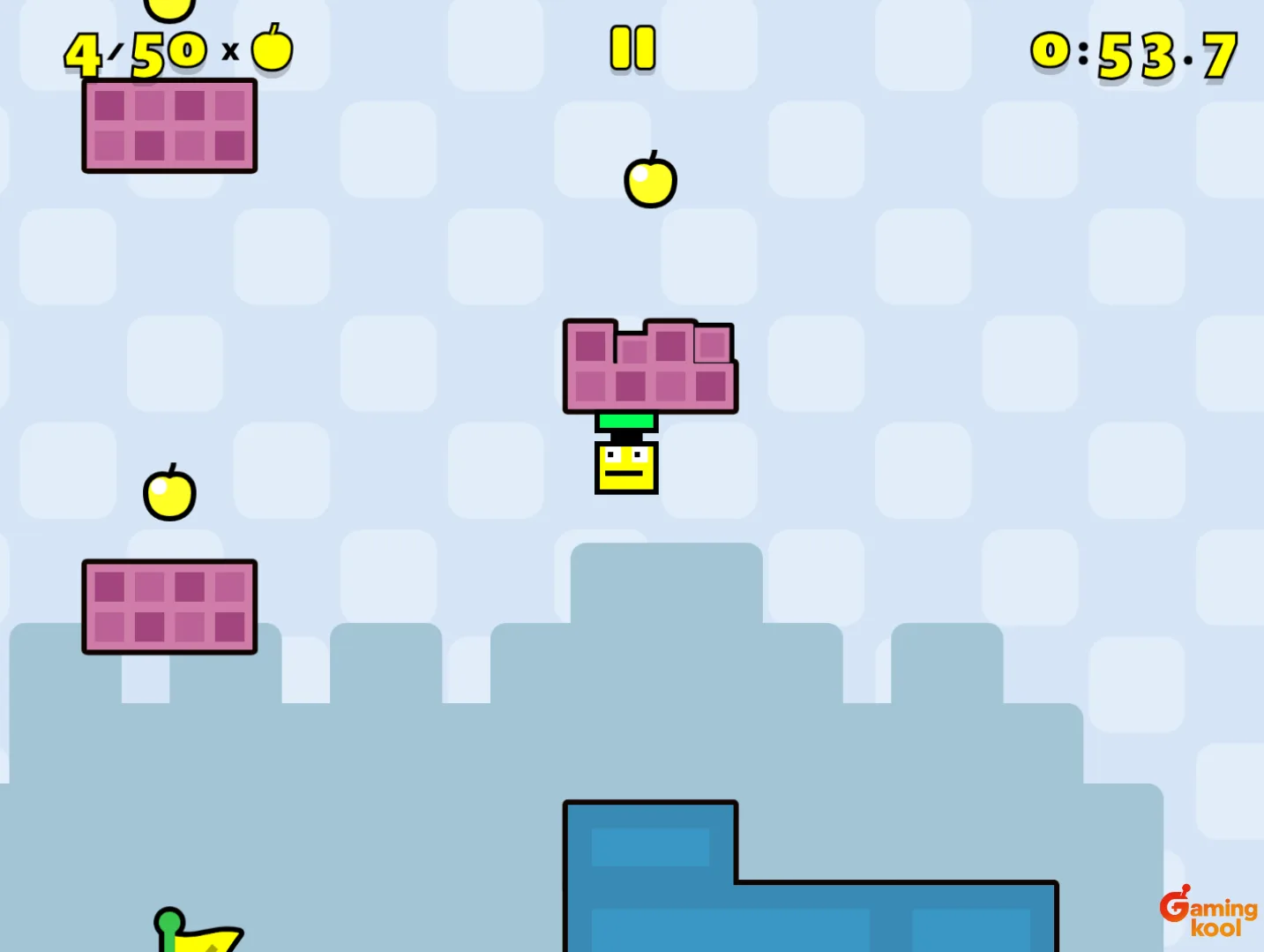 Image of a golden apple in the game and the character trying to collect it